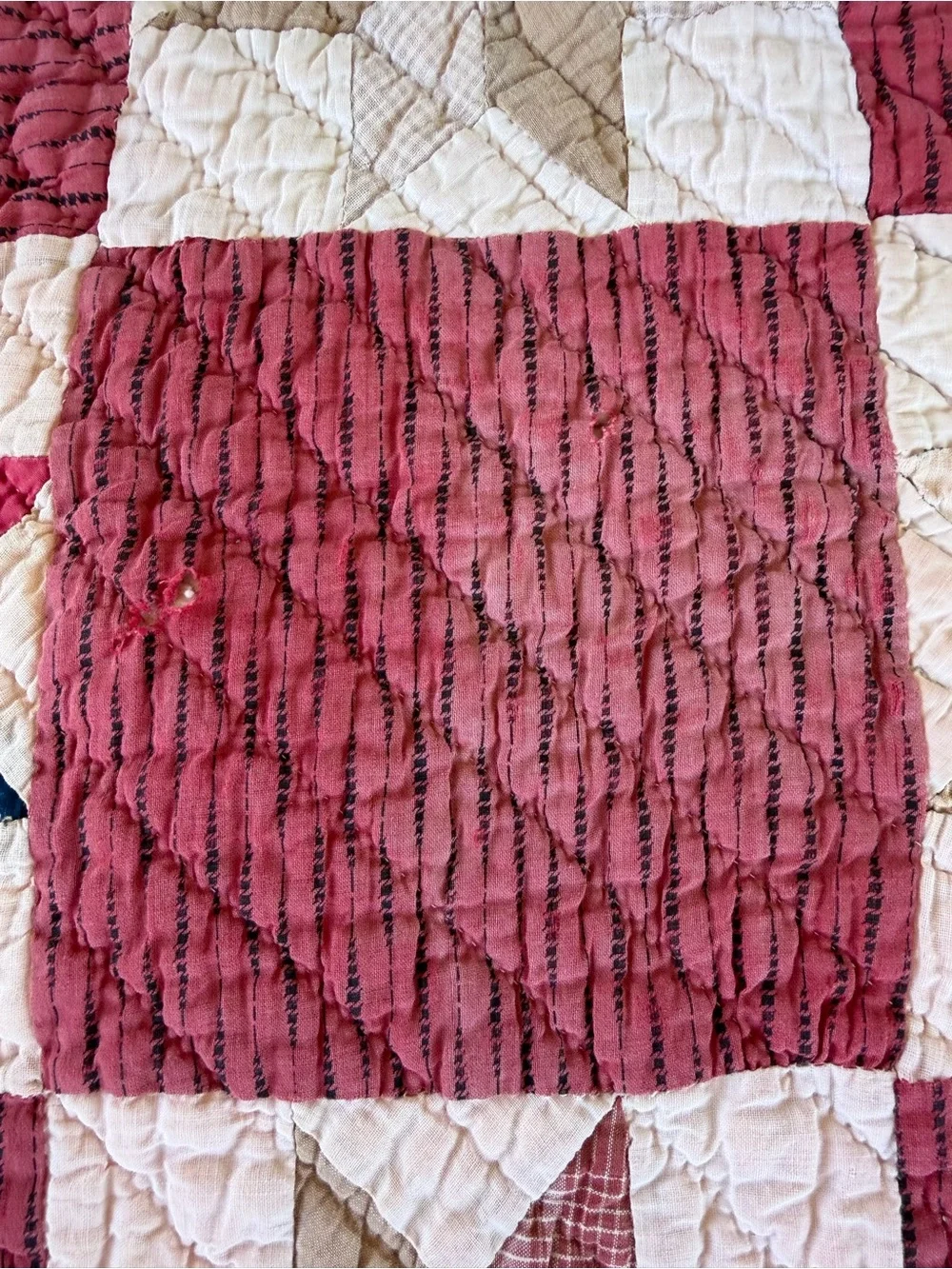 Vintage Lemoyne Star Hand Sewn Quilt Americana Vibes Gauzy Cotton 64x78 CUTTER
